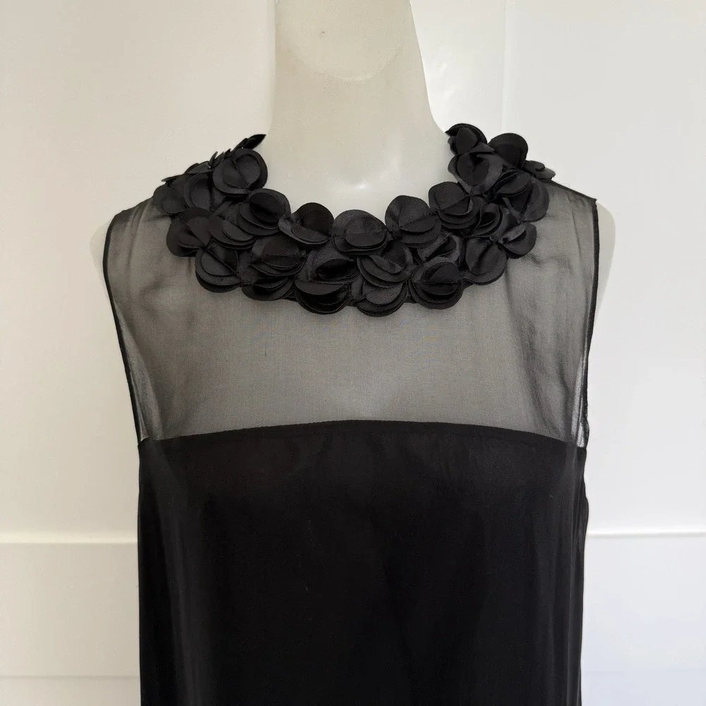 Taylor Black Silk LBD Petal Collar&Hem Shift‎ Dress Womens 10 Sheer Whimsigoth